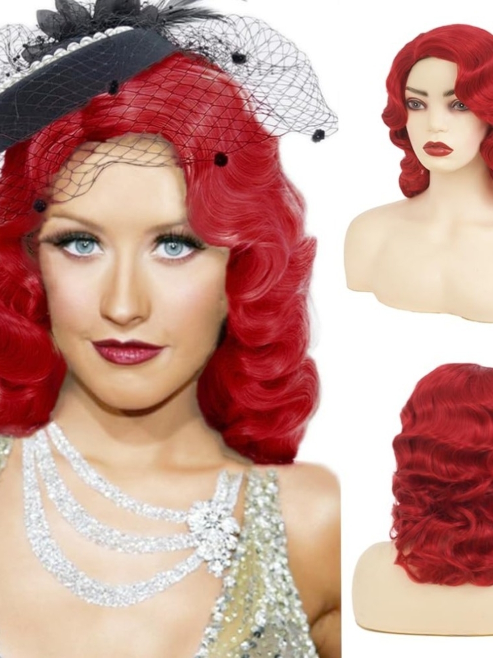 Amnenl Red Finger Wave Wigs for Women 1920s Long Side Part Natural Flapper Hair